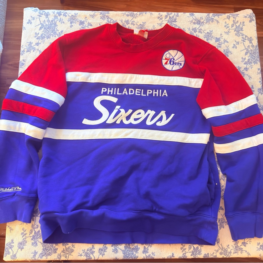 Mitchell & Ness Philadelphia 76ers Red and Blue Crewneck Sweater